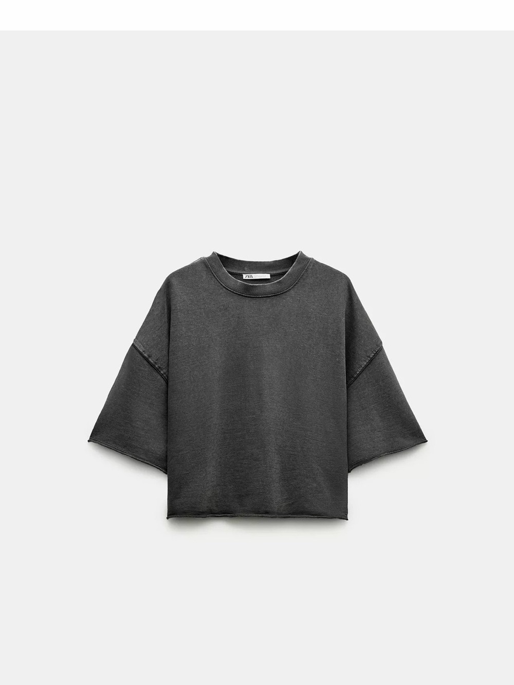 Zara Shorts Set Dark Gray Ribbed Plush Short Sleeve Sweatshirt & Shorts